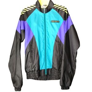 VTG Descente Jacket Mens Large Black Blue Teal Colorblock Windbreaker Made Japan